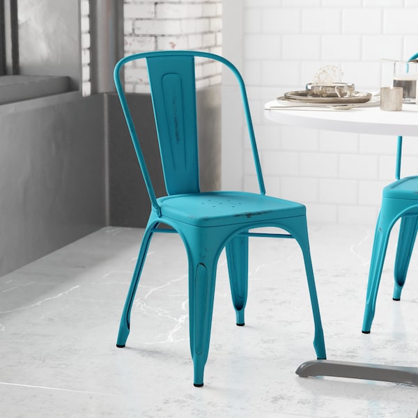 Flash Furniture Tenley Commercial Grade Distressed Blue Metal Indoor-Outdoor Stackable Chair ET-3534-COM-B-GG - main